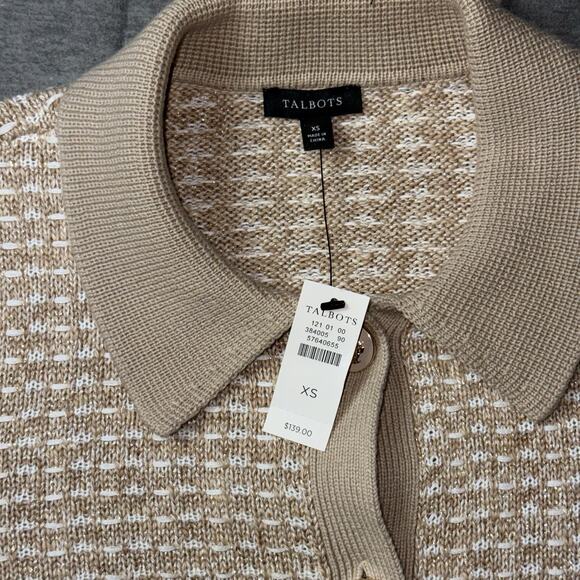 NEW Talbots Womens XS Polo Cardigan Dash Stripe Beige Tan Button Front Sweater - Picture 4 of 8